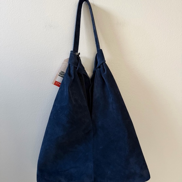 Divina Firenze Genuine Leather Suede Navy Blue Women's Shoulder Bag - Picture 7 of 12